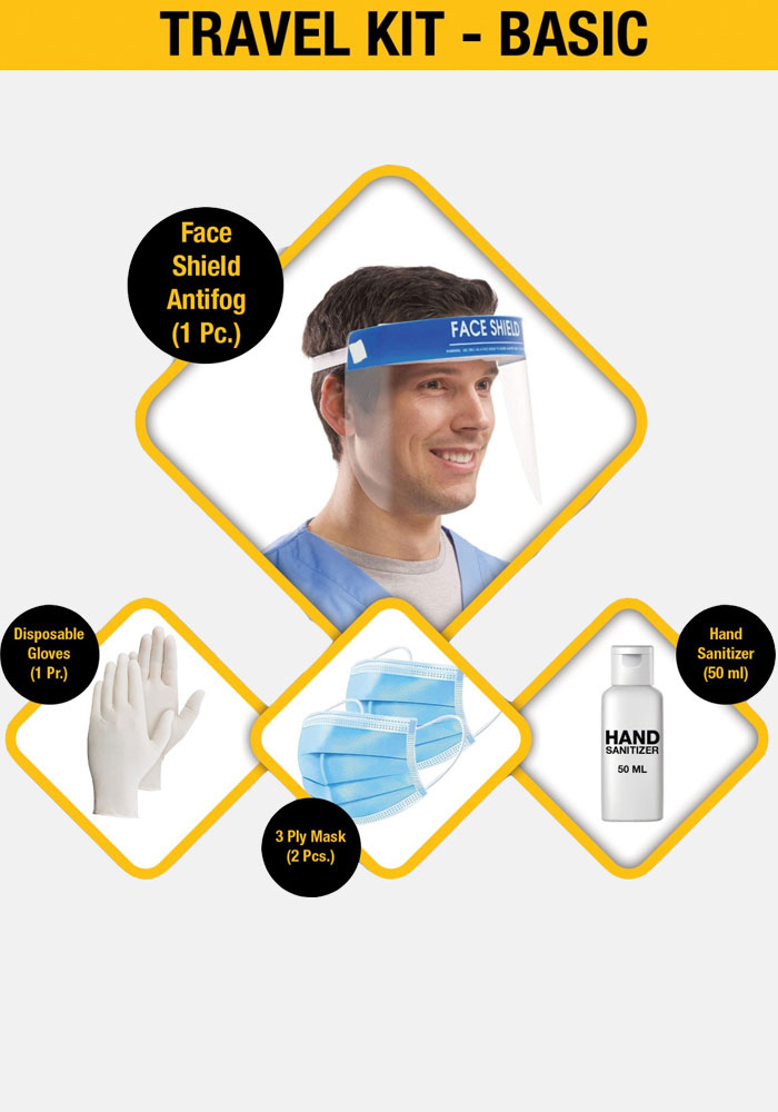 Basic Travel - Kit ( Face shield + Disposable gloves + 3 Ply mask + Hand sanitizer 50ml)