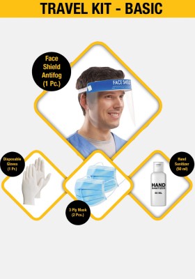 Basic Travel - Kit ( Face shield + Disposable gloves + 3 Ply mask + Hand sanitizer 50ml)