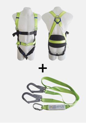 SPW CE Harness with back support and double hook lanyard